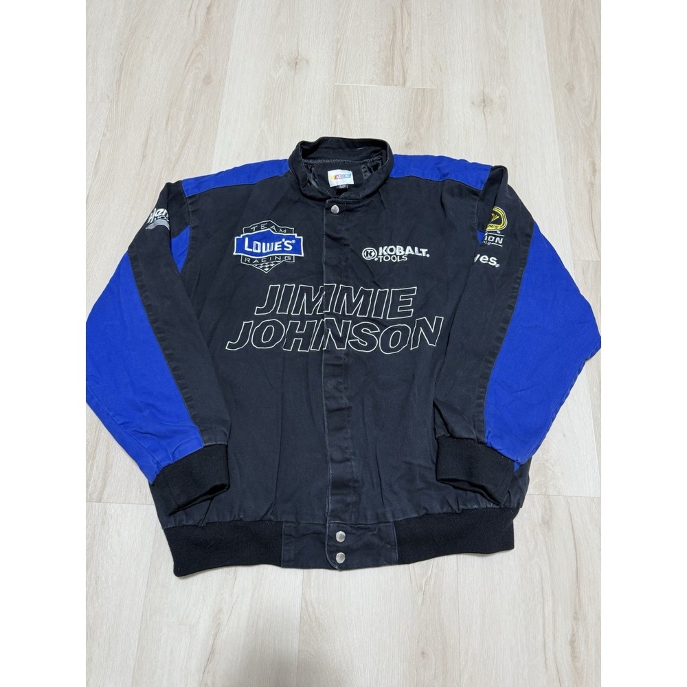 Vintage Jimmie Johnson Lowes Nascar Black/Blue Snap Jacket Men's Size XL